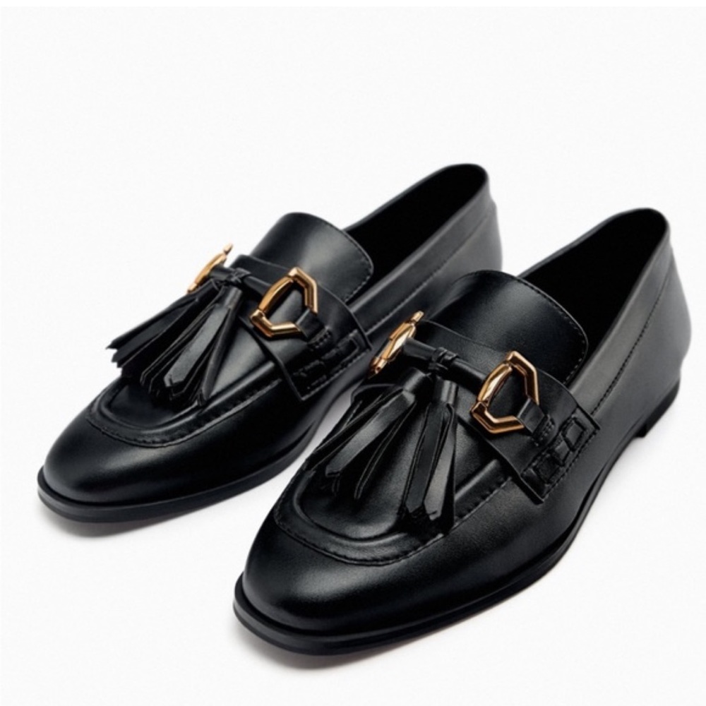 Zara leather tasselled moccasins